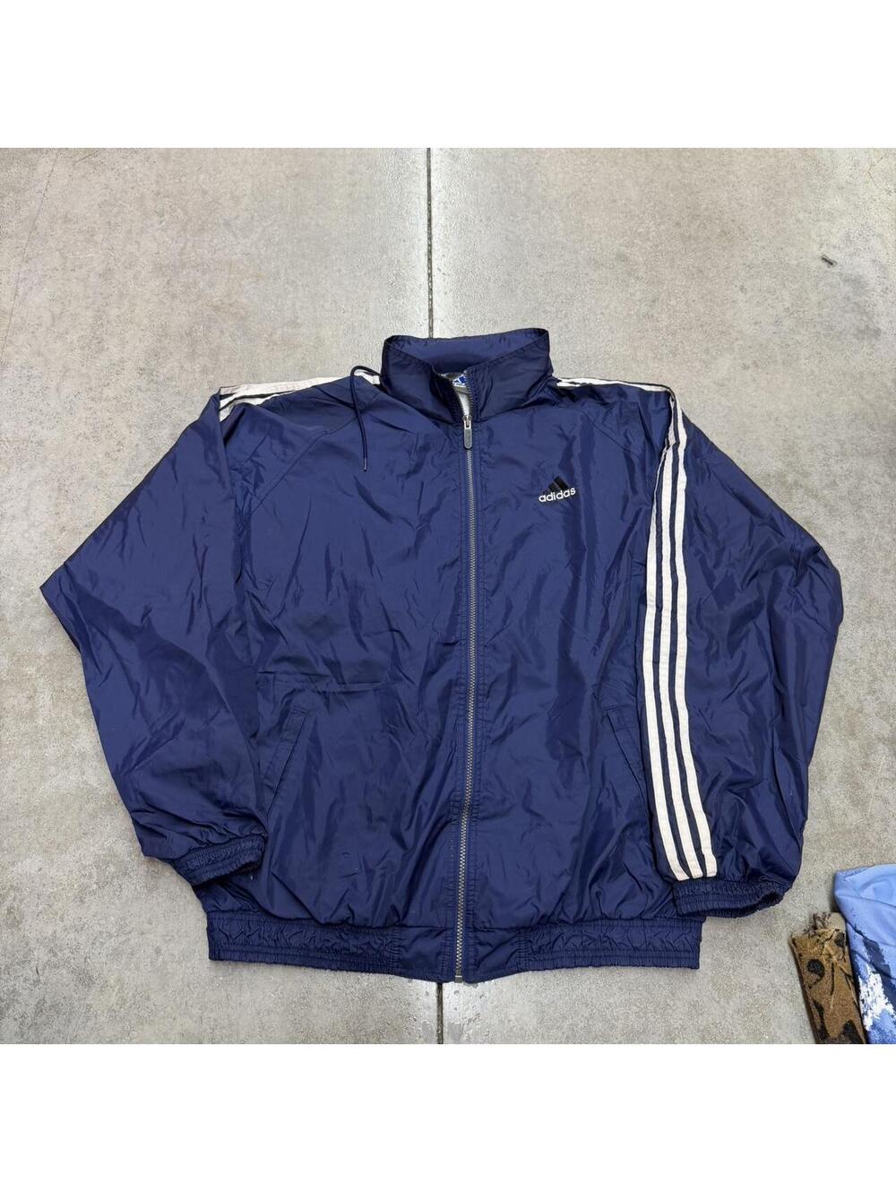 vintage adidas navy and white full zip track jacket size xl HAS FLAWS